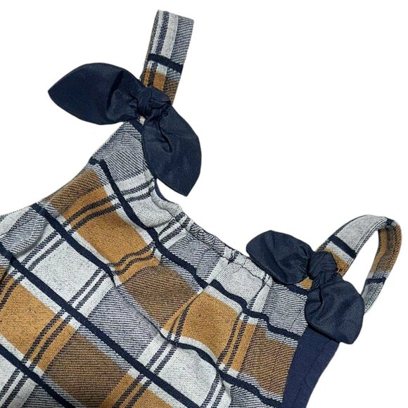 Colimacon Toddler Girls Plaid Cotton Overalls Navy/Orange - Picture 2 of 4